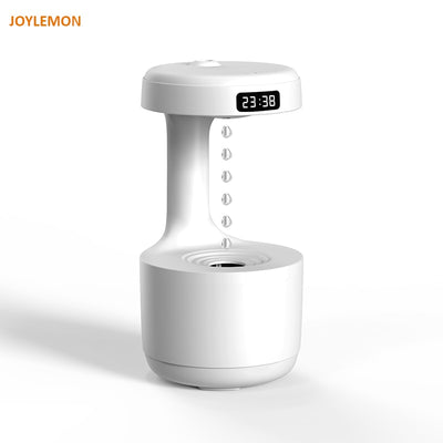 LED water drop humidifier diffuser with clock display, modern design, ideal for enhancing room humidity and wellness.
